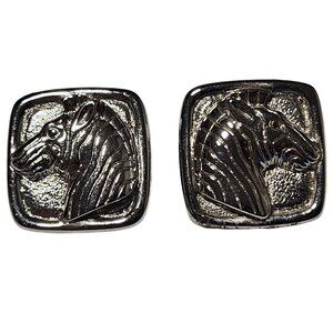 Vintage 80s Avon Safari Zebra Silver Tone Square Drop Earrings Fashion Jewelry